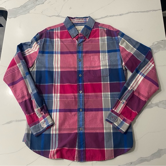 Aeropostale square bottom down shirt pink blue men Sz M - Picture 1 of 8